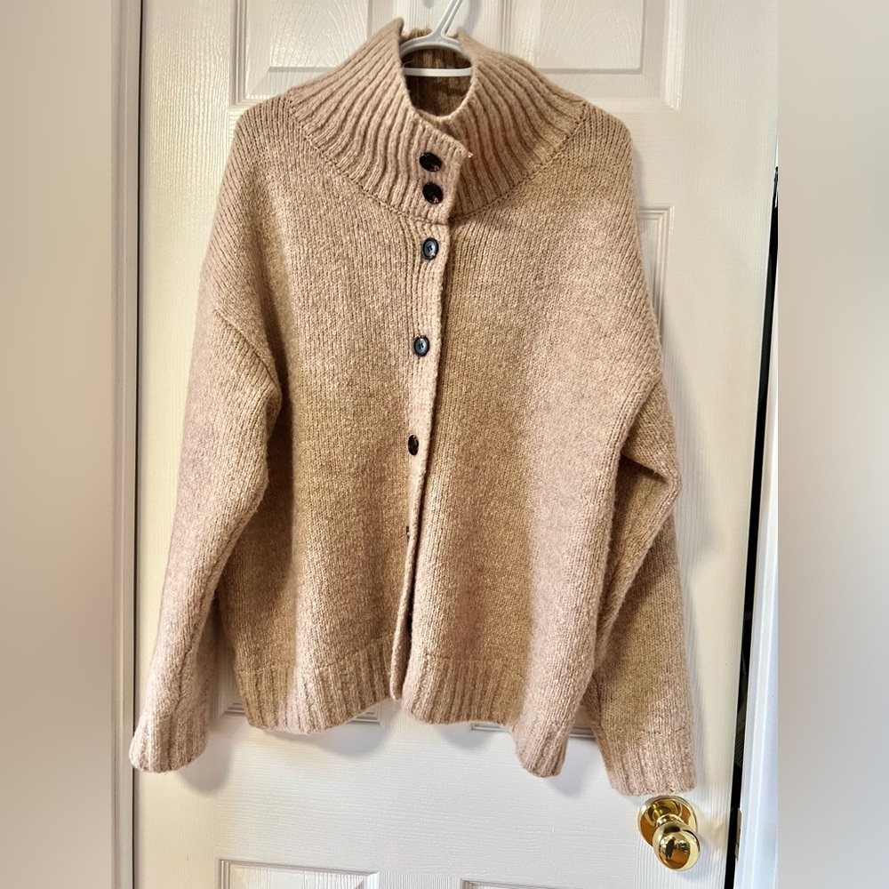Women's Beige Button-Up Sweater - Picture 3 of 4